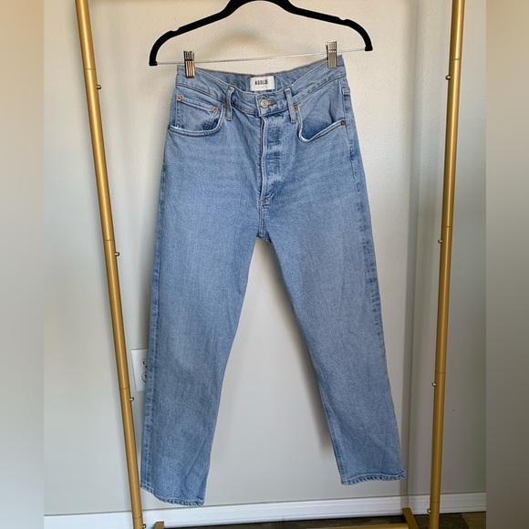 Agolde Riley High Rise Straight Leg Light Wash Jeans - Picture 4 of 11